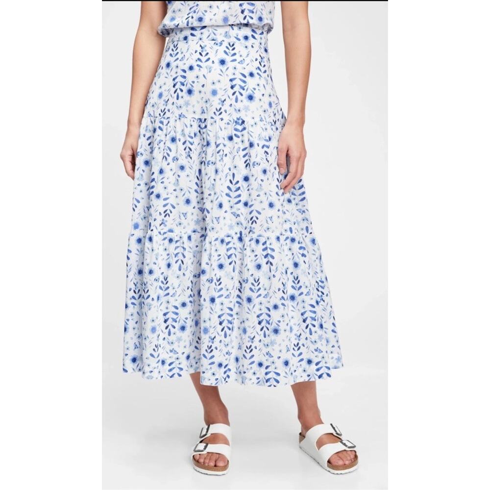 Gap Cottagecore Tiered Blue Floral Maxi Skirt Prairie Peasant Bohemian Size 4